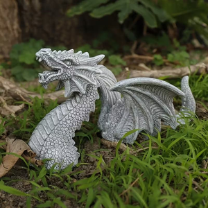 Statuetta di Drago Piccola in Resina con Texture di Pietra Grigia Dipinta a Mano Pezzo Decorativo di Moda per Cortile/Micro Paesaggio Stile Fantasia - Product Image 3