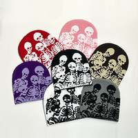 Bas quantité minimale de commande fabricants de bonnets personnalisés partout impression Jacquard Y2K gothique sans manchette pli sans manchette hiver crâne casquette tricot chapeau avec Logo