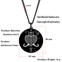 HLSS120-139 Collier Pendentif en Acier Inoxydable Noir avec Symboles Veve Vaudou, Sigil, Charme, Amulette et Talisman Vodou Lwa Loa