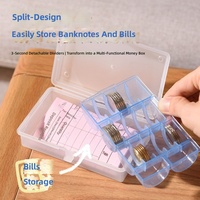 Boîte de rangement en plastique pour pièces de monnaie avec couvercle rabattable, compartiments anti-poussière, organisateur pour jetons de jeu, billets de banque, pièces commémoratives