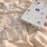 Coque transparente pour iPhone 14 avec strass en forme de cœur, style coréen, pour iPhone 16, pour femmes, pour 15 Pro Max, 14 Plus, 13, 17