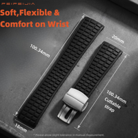 Bracelet de montre en caoutchouc fluoré FKM de 20 mm pour RLX GMT-Master II, texture quadrillée, bracelet en caoutchouc CTS avec fermoir déployant en acier inoxydable