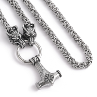 Design nordique en acier inoxydable roi chaîne Odin loup dieu nordique Thor Mjolnir marteau collier Viking bijoux