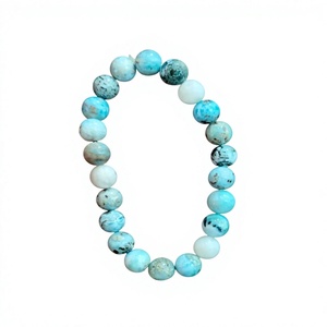Pulsera de Larimar, pulsera de piedras preciosas redondas lisas de Larimar natural, pulsera difusora de piedras, pulsera elástica, regalo para hombres y mujeres - Product Image 1