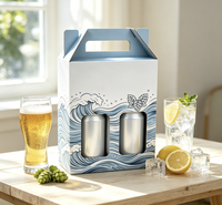 Boîtes rigides carrées pour bière, café et boissons, avec poignée, papier couché, pelliculage brillant, lot de 2, logo personnalisé, emballage artisanal pour brasserie