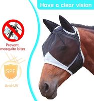Masque pour cheval en maille extensible souple RTS BlACK, protection respirante pour les yeux, masque anti-mouches avec oreilles en été