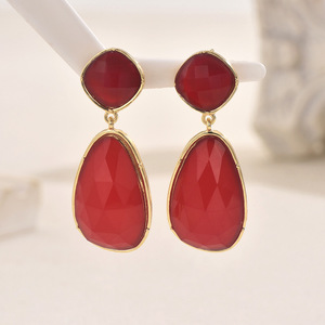 Geometric Drop <b>Earrings</b> With Gemstone Inlay Stainless Steel Ear <b>Posts</b> For Party Women Fashion Jewelry EH4968 - Product Image 2