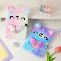 Cuadernos de dibujos animados lindo oso de peluche con cerradura cuaderno de felpa estudiante A5 diario chica libro de regalo para niños