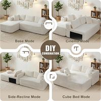 Canapé modulaire sectionnel sans structure en L, chaise longue surdimensionnée, 2 porte-gobelets, mousse à mémoire de forme, sans assemblage, tissu en velours côtelé moelleux, blanc