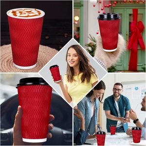 Gobelets à café en carton ondulé personnalisés, recyclables et compostables, 12 oz, jetables, à double paroi, avec couvercles, vente en gros - Product Image 3