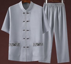 <span class=keywords><strong>Costume</strong></span> d'été en coton et lin à manches courtes pour <span class=keywords><strong>homme</strong></span>, style papa âgé, <span class=keywords><strong>costume</strong></span> traditionnel chinois Tang - Product Image 3