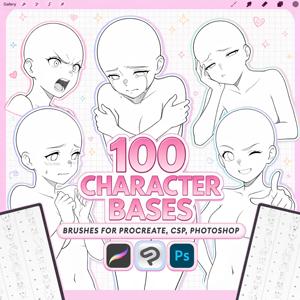Pack de bases de caractères acryliques OEM ODM de 100 caractères pour Procreate Pose et Expression Stamps, Clip Studio Paint, <span class=keywords><strong>Photoshop</strong></span> <span class=keywords><strong>PNG</strong></span> - Product Image 1
