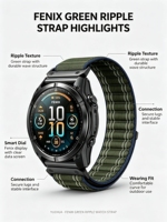 Bracelet de montre intelligente en nylon souple à motif vague noir et vert, élastique, réglable, à libération rapide, 22 mm/26 mm, Garmin Fenix 8/7Pro/Tactix