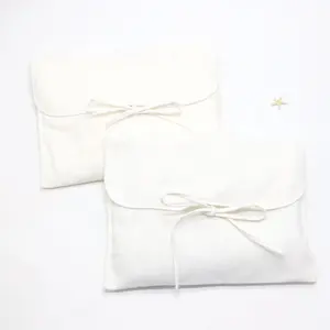 Plain White Cotton Twill Cosmetic Packaging Bag Bow Knot Cotton Envelope Dust Bag For Gift Crafts
