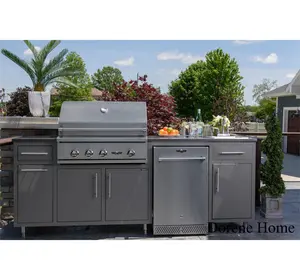2023 Dorene Modern Customized 304 Stainless Steel Kitchen Cabinet Accessories Grey Outdoor Kitchen Cabinet