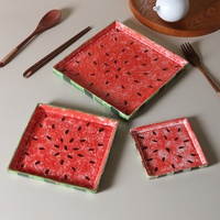 Assiette à pastèque peinte à la main en céramique moderne Plateau carré de grande valeur pour la fête Beau côté sushi de style japonais
