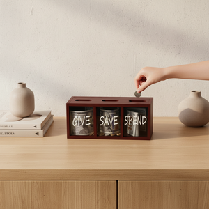 Hucha rectangular de madera <span class=keywords><strong>sin</strong></span> cerradura para billetes y monedas, ideal para niños y adultos, para dormitorio, sala de estar, lavadero o encimera. - Product Image 5