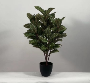 Planta artificial de hojas de borde rojo de árbol de plástico y vegetación realista en maceta para decoración interior y exterior - Product Image 2