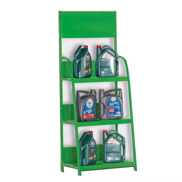 Custom Metal Motor Car Engine Oil Display Rack Car Battery Displays Stand for Retail Store Floor Standing Display Shelf