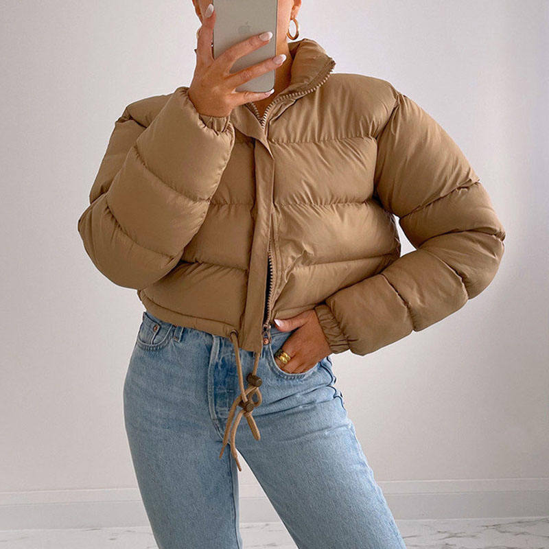 Fashion Tan Bubble Jacket Levmjia Ladies Winter Coat Full Zipper