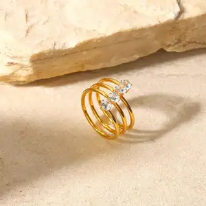 Zirkon 4 Diamanten Offener Ring Zierlicher hochwertiger Schmuck L18K Vergoldete Edelstahl ringe für Frauen