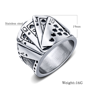 Anillo de póker de Texas Acero inoxidable Royal Flush Band Casino Biker Joyería Mago para Hombres Joyería nocturna para - Product Image 5
