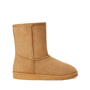 Camel Suede Look Mid Calf Winter <b>Boots</b> Slip On Stitched Classic Warm Shoes - Product Image 2