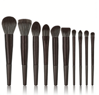 Pinceaux de maquillage synthétiques de haute qualité pour fond de teint et anticernes, en bois brun, doux et volumineux, pour le visage, 10 pièces, vegan, modèle 2026