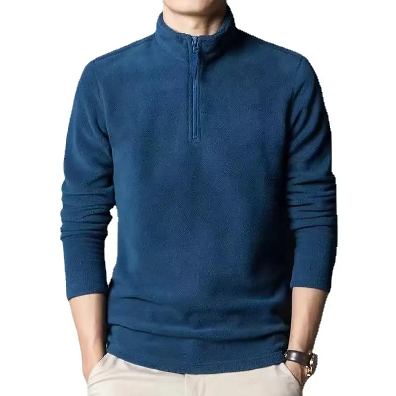 Wholesale stand collar fleece half zipper T-shirt men's long sleeved sweater warm bottoming shirt autumn and winter