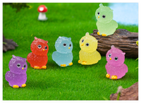 Mini ornement de jardin en résine vintage, miniature, lumineux, dessin animé, hibou 3D, petit statut, bricolage, jouets pour enfants