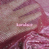 Sparkle Rose Rose vif Strass Cristal Brillant Net Tissu Micro Net pour Haute Couture
