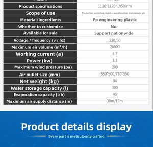Refroidisseur d'air évaporatif industriel mobile sur pied RTFANS, moteur DC 1,1 kW, haute productivité, usage commercial, pompe - Product Image 5