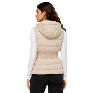 <strong>Women's</strong> Waterproof Casual Polyester Filled <strong>Hooded</strong> <strong>Padded</strong> Vest-Shirred Waist Sleeveless <strong>Gilet</strong> Tailored Slim Silhouette Windproof - Product Image 3
