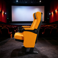 Fauteuil de cinéma fixe en plastique PP jaune avec porte-gobelet et accoudoir, siège de théâtre sans tablette d'écriture