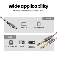 USB C a Dual 6,35mm macho a macho Cable de audio trenzado tipo C a 2x6,35mm AUX macho Cable de audio