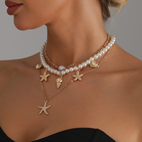Collier de perles avec pendentif étoile de mer, style européen et américain, pour femme, thème marin, idéal pour les vacances d'été à la plage, en bambou