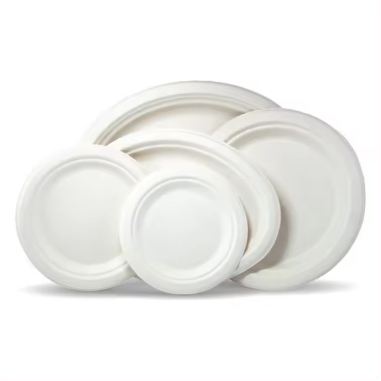 Disposable Paper Plate Dish 5/7/9/10 Inch Thick Cake Plate Sugarcane Pulp Biodegradable Picnic Barbecue White Pulp Bagasse Plate