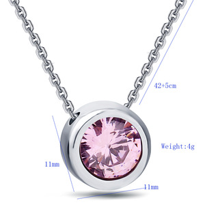 Stainless Steel Round Diamond Pendant <b>Necklace</b> Bezel Setting Everyday Wear 11MM Ball Shape Geometric Design White And <b>Pink</b> - Product Image 2