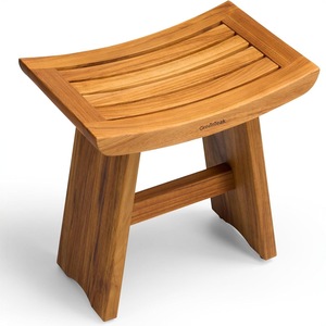 Tabouret de douche en teck Qingzhi 45,7x30,5x36cm, banc de salle de bain, spa, utilisation en extérieur - Product Image 1