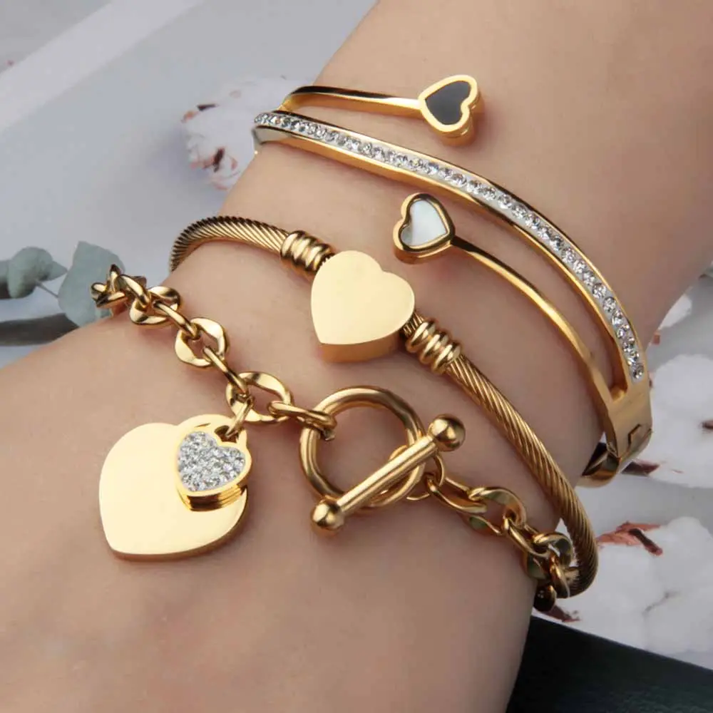 Jewelry Gift Accessories Wholesale Various Heart Shaped Creative Combination Gold Plated Stainless Steel Bracelets For Women
