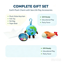 Porte-clés en peluche personnalisé en forme de Terre, breloque globe souple avec accessoires marins pour cadeaux, éducation et jeu