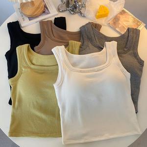 Nouveau débardeur d'été carré en nylon tricoté sans couture avec coussinets de poitrine intégrés pour contrôler l'excès de graisse mammaire, soutien-gorge une pièce sans armatures brossé - Product Image 1