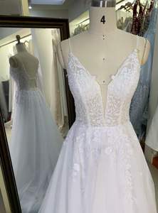 Vente en gros Corset transparent ivoire col en V sans manches broderie une ligne <span class=keywords><strong>de</strong></span> robes <span class=keywords><strong>de</strong></span> <span class=keywords><strong>mariée</strong></span> blanches - Product Image 3