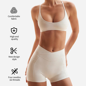 Baju Olahraga 2-Piece Yoga Wear Sportswear Set dengan Bra Olahraga Halter Neck Elastis Tinggi dan Celana Pendek Fitness dengan Desain Silang di Pinggang yang Cantik - Product Image 5