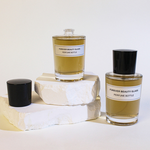 Flacon de parfum recyclable, nouveau design, cylindrique, vide, en verre ambré, avec <span class=keywords><strong>un</strong></span> grand bouchon noir. - Product Image 6