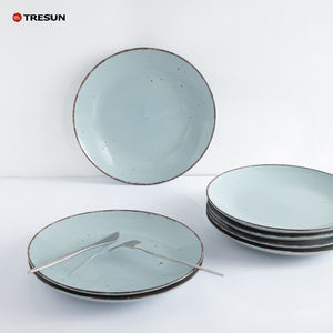 Assiette à dîner en grès classique, émaillée bicolore, peinte à la main, 10,5 et 7,5 pouces, faible MOQ, compatible lave-vaisselle, pour hôtels et restaurants - Product Image 2