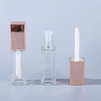 Flacon carré transparent de 10 ml pour brillant à lèvres en PETG, vide, avec livraison rapide et grand applicateur, pour vente en gros et personnalisation de logo.