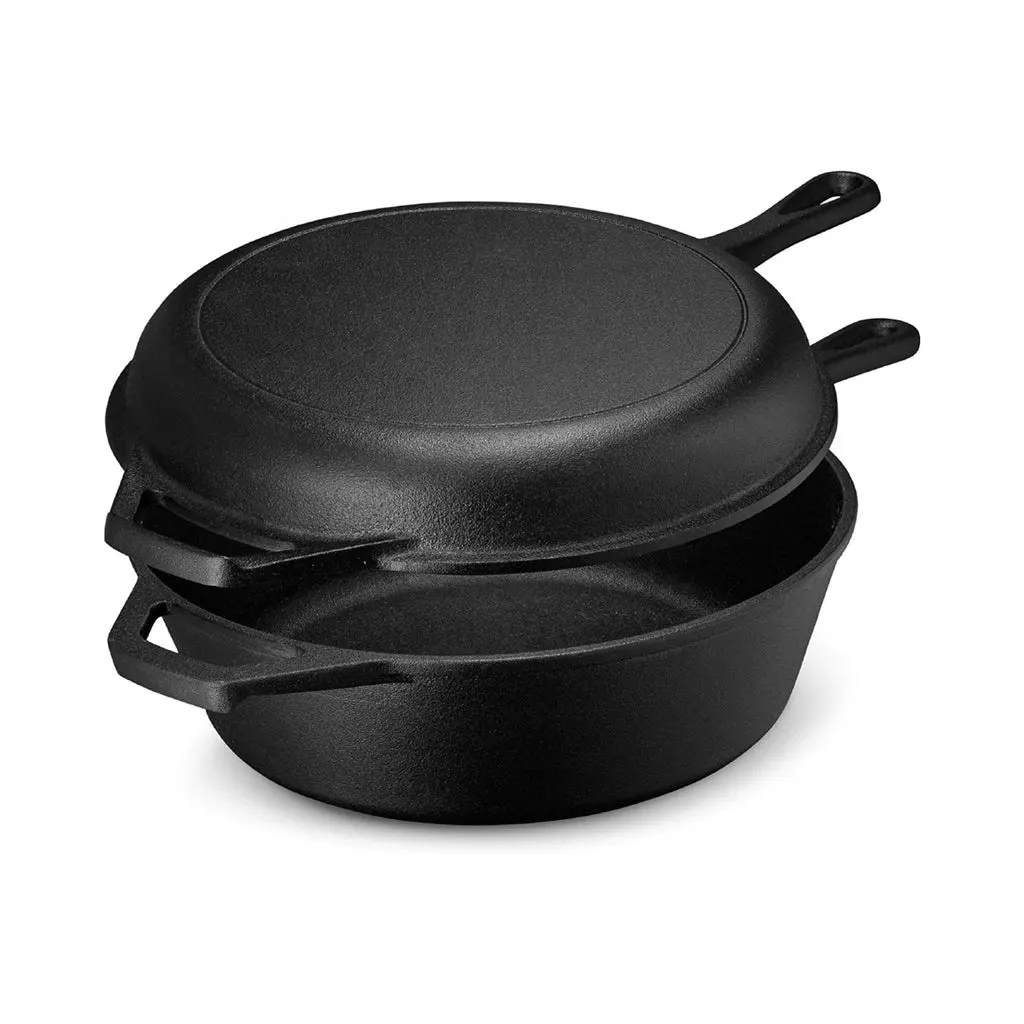 Pre-Gekruid 3 Quart Kookpot Camping Keuken Kookgerei Braadpan Koekenpan Koekenpan Set Dubbele Gietijzeren Kamp Nederlandse oven