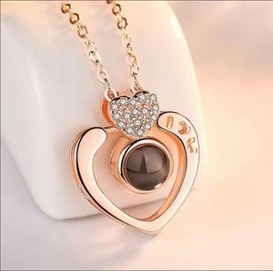 Collar con colgante de plata romántico para mujer, corazón de cristal chapado <span class=keywords><strong>en</strong></span> oro, 100 <span class=keywords><strong>idiomas</strong></span>, cadena de diamantes de proyección 'I Love You', joyería - Product Image 3