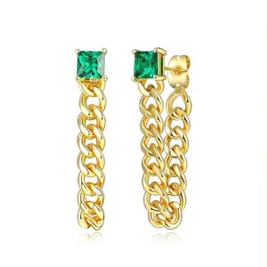 Fine Jewelry Earrings New Design Emerald Gemstone Jewelry Chain Earrings Luxury S925 Silver Emerald Jewelry
